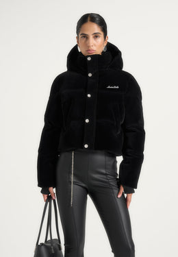 Maeva - Velvet Signature Cropped Puffer Jacket - Black