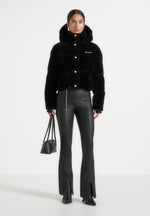 Maeva - Velvet Signature Cropped Puffer Jacket - Black