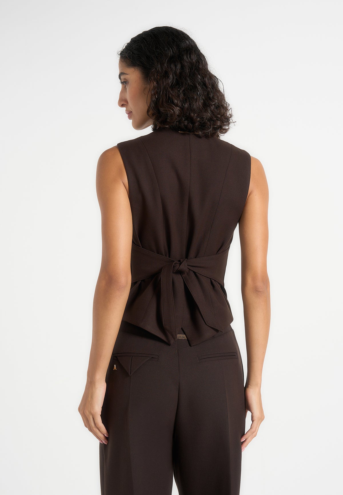 Christine - Tailored Cinched Waistcoat - Brown