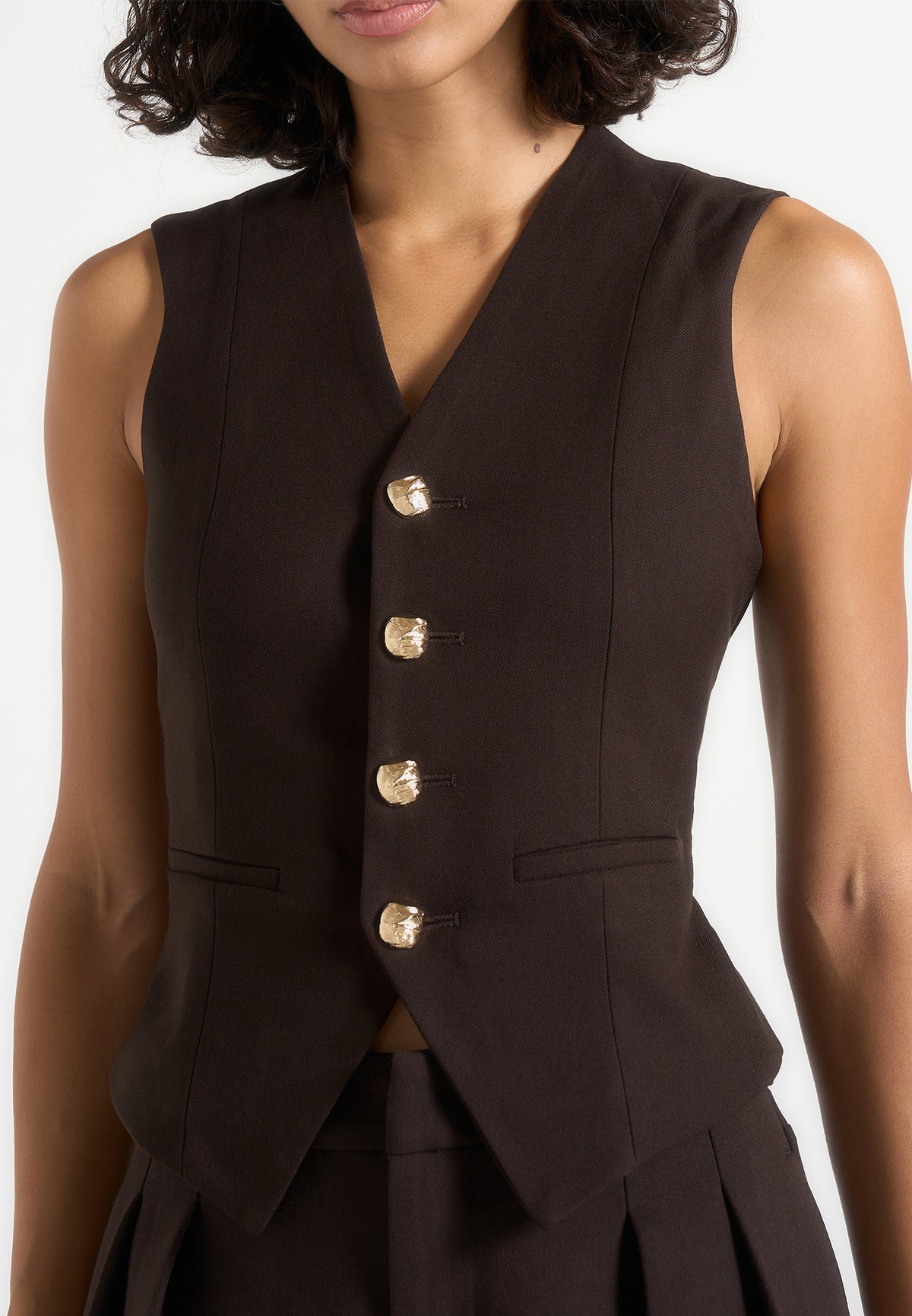 Christine - Tailored Cinched Suit Vest - Brown