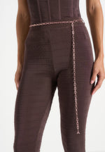 Leigh - Ottoman Bandage Knit Split Hem Leggings - Brown