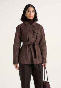 Annika - Croc Suede Belted Utility Jacket - Brown