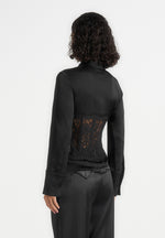 Ethel - Satin Shirt With Lace Corset Panel - Black