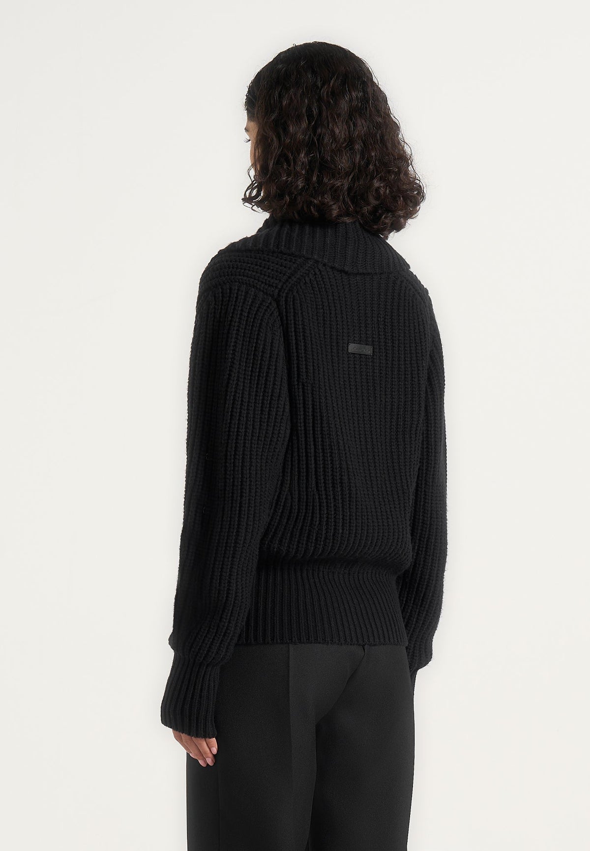 Makayla - Shawl Collar Rib Knit Cardigan - Black