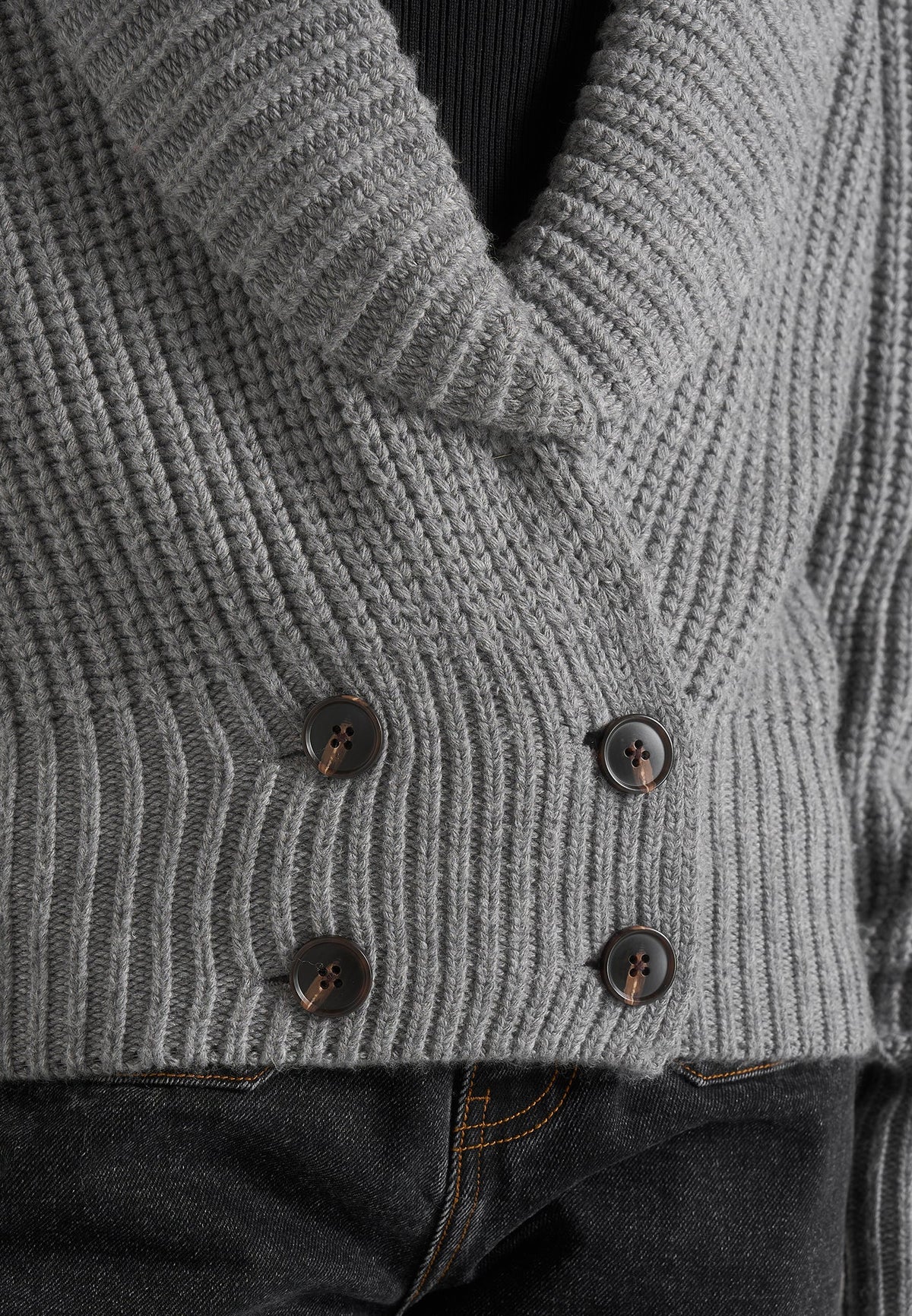 Makayla - Shawl Collar Rib Knit Cardigan - Grey