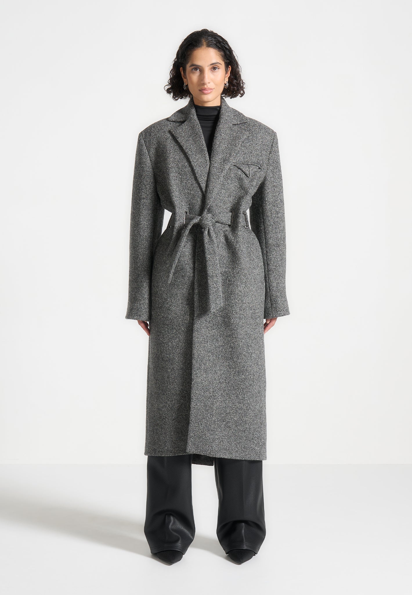 Women s Boxy Wool Belted Coat Grey S M Maniere De Voir