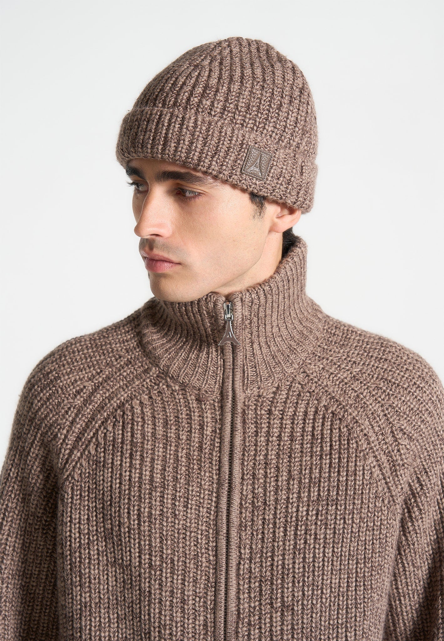 Aryel - Speckled Wool Beanie Hat - Taupe 