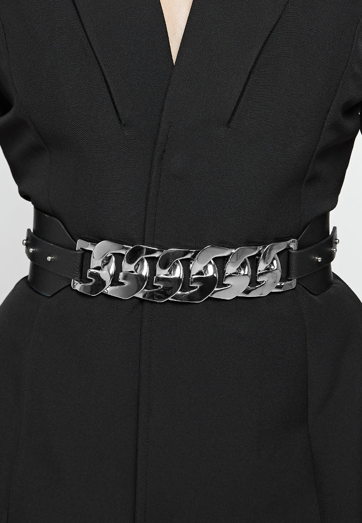 chain-belted-blazer-dress-black