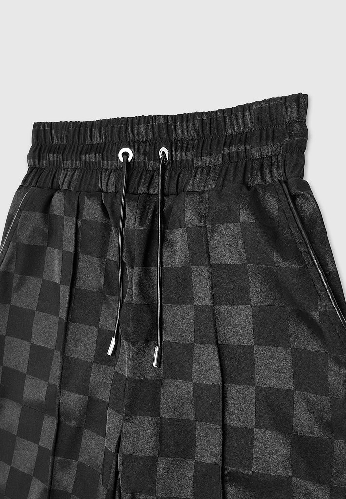 checkered-satin-wide-leg-trousers-black