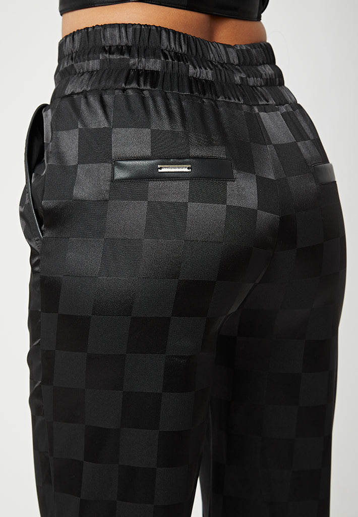 checkered-satin-wide-leg-trousers-black