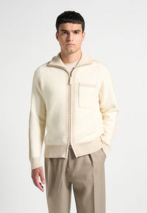 René - Colour Block Zip Through Cardigan - Cream