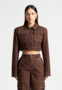 Wide Shoulder Drill Jacket - Brown