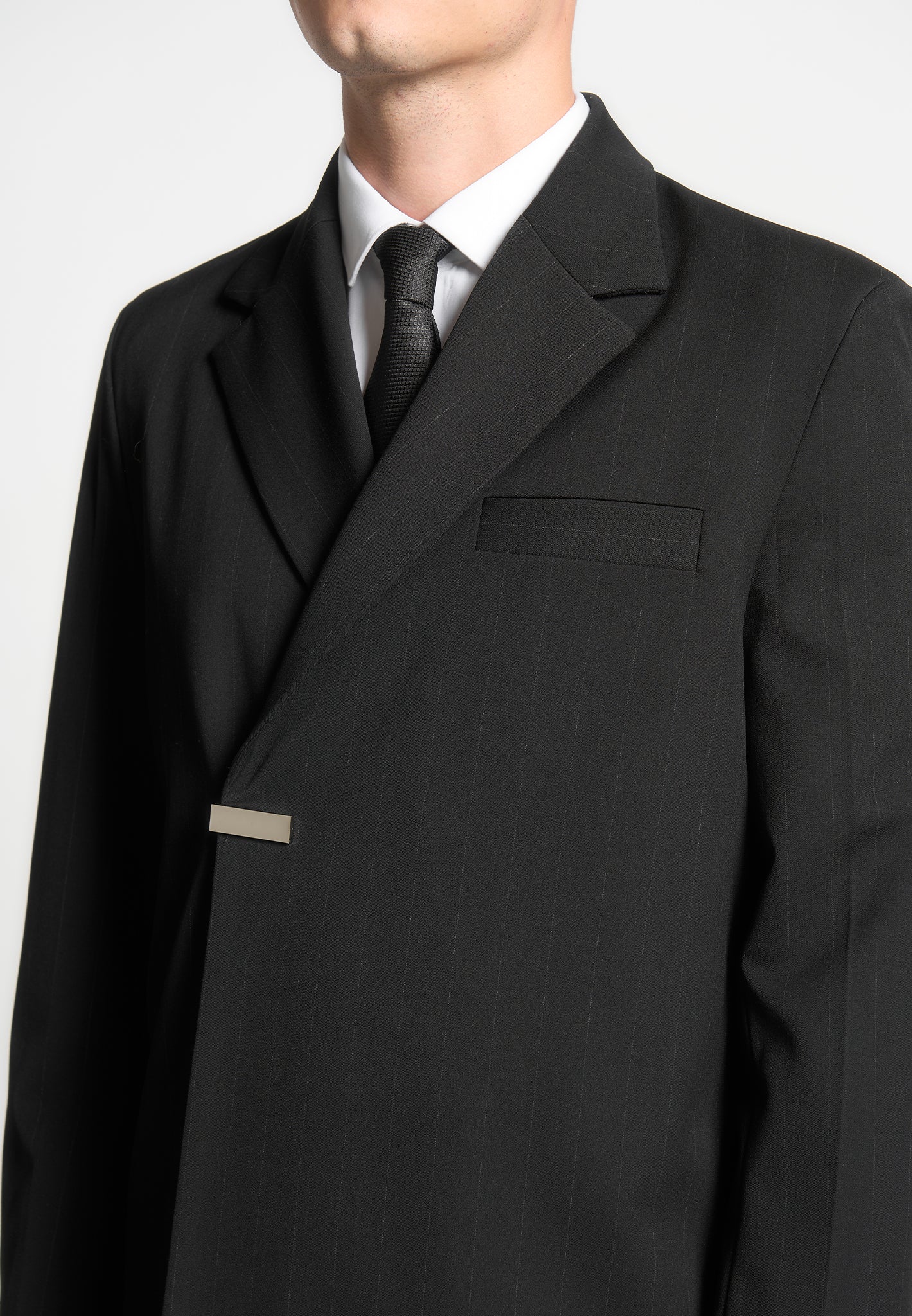 Double Breasted Pinstripe Suit Jacket Black