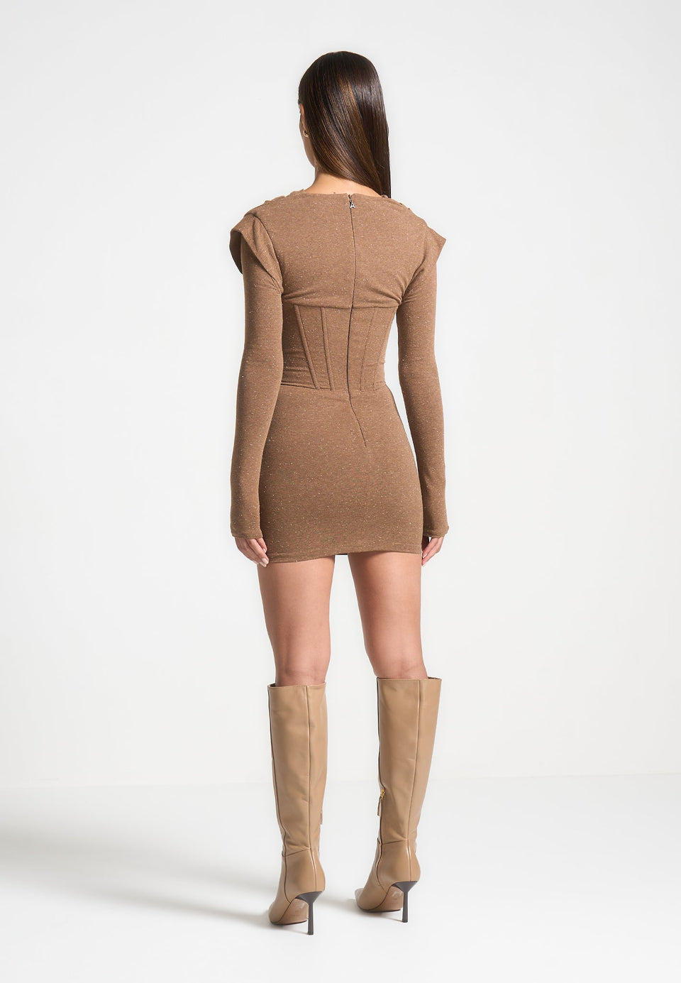 draped-corset-overlay-t-shirt-mini-dress-brown-marl