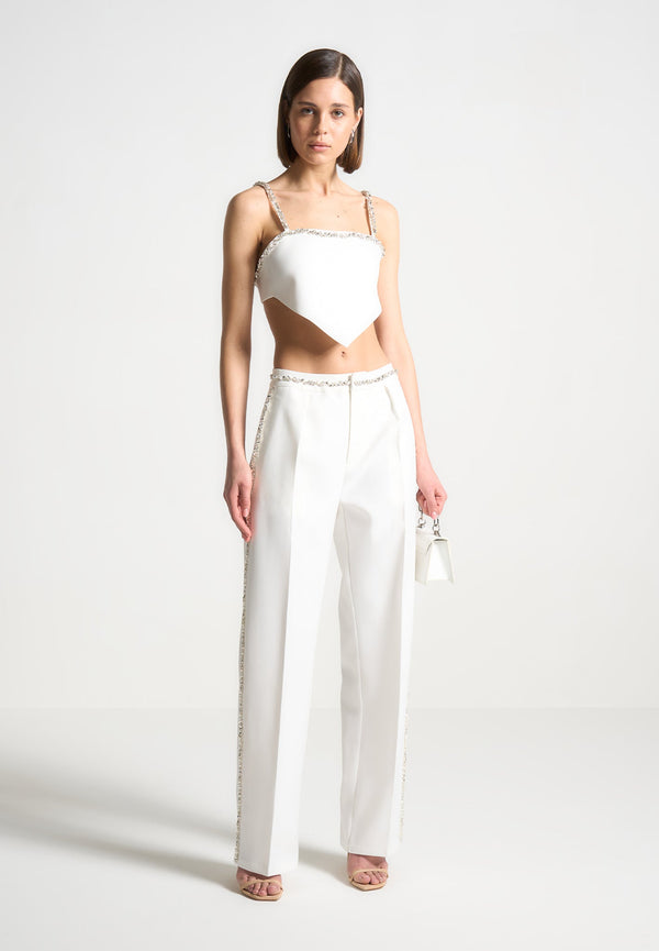 Patricia - Embellished Tailored Trousers - White