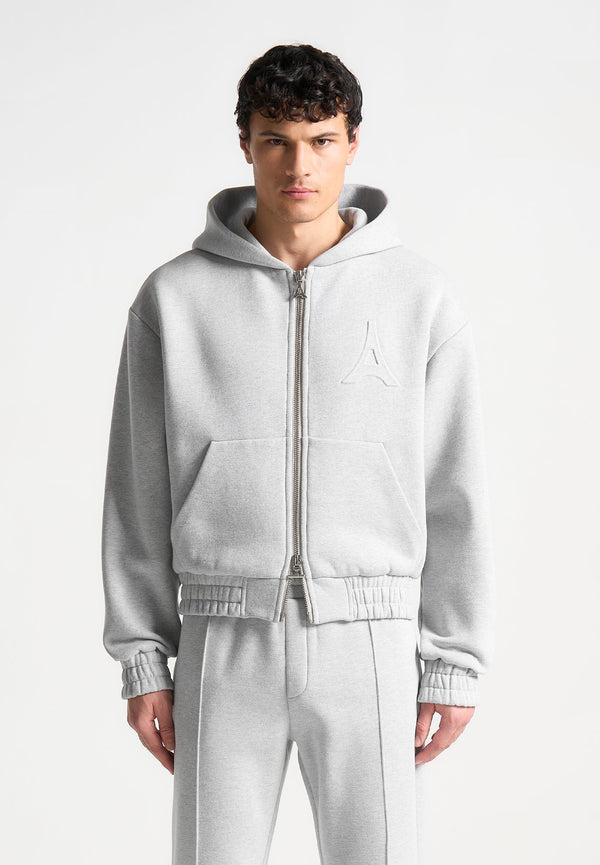 Kevin - Eiffel Embossed Zip Hoodie - Grey