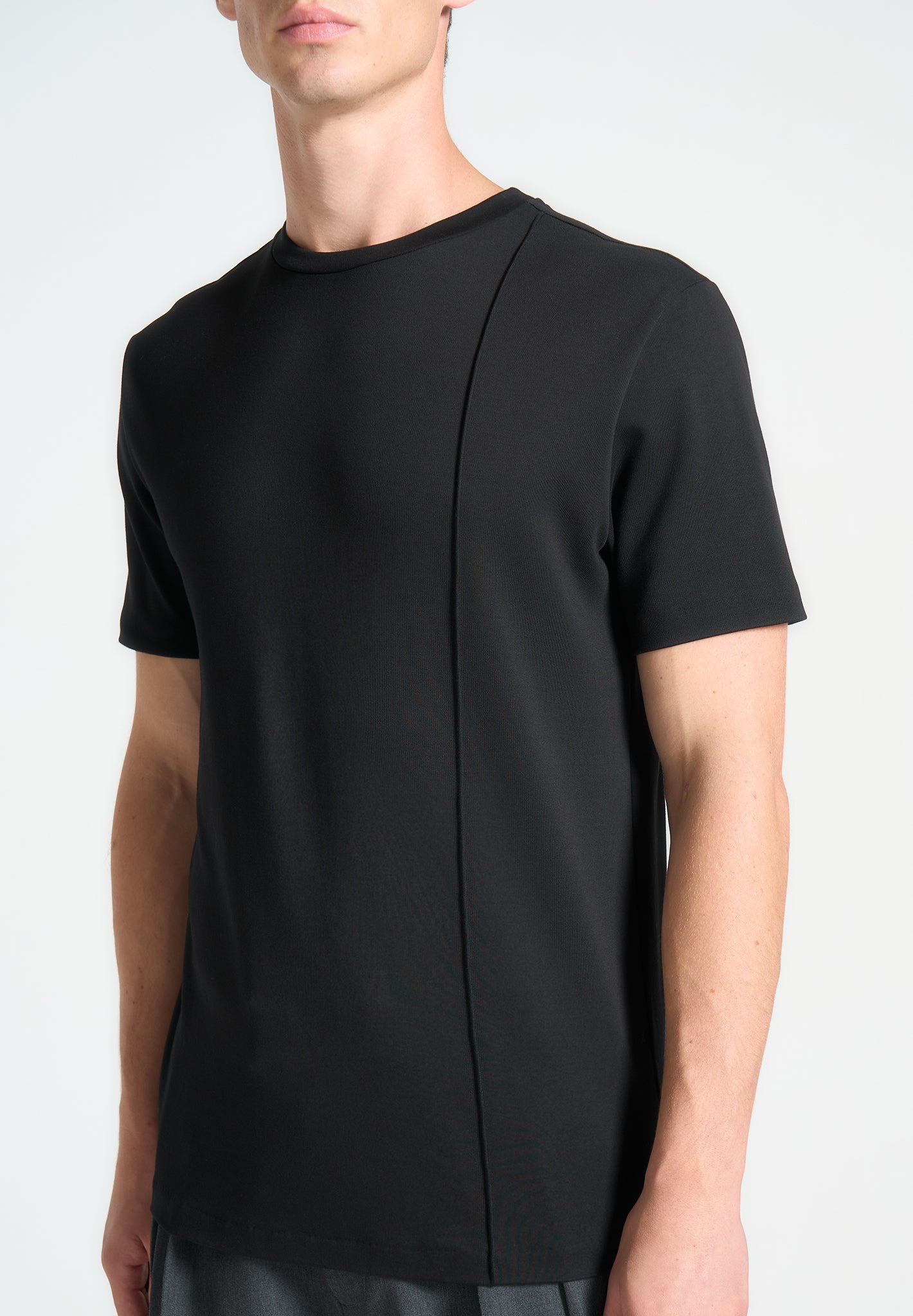 T-shirt en coton Slim Fit Slim avec Pintuck - noir