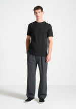 T-shirt en coton Slim Fit Slim avec Pintuck - noir