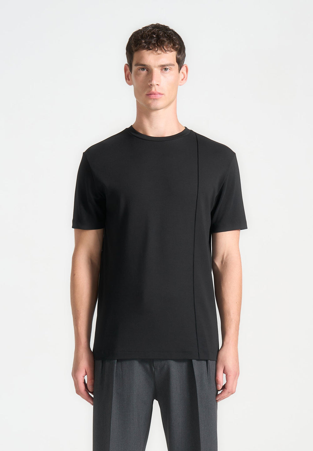 T-shirt en coton Slim Fit Slim avec Pintuck - noir