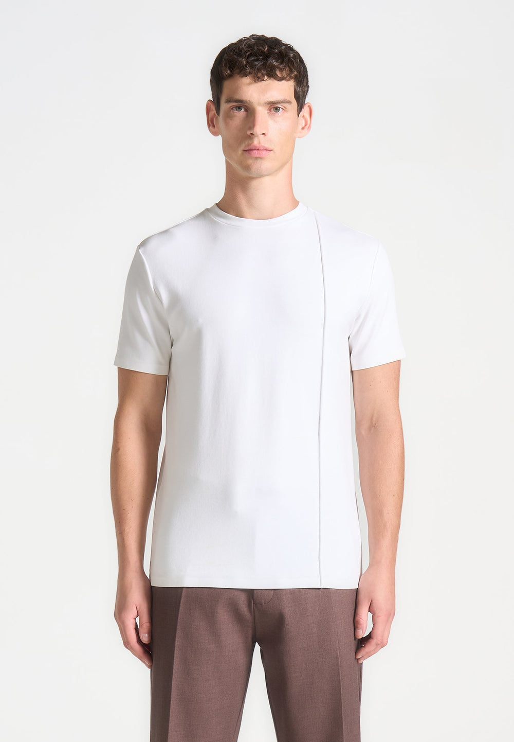 T-shirt en coton Slim Fit Slim avec Pintuck - blanc