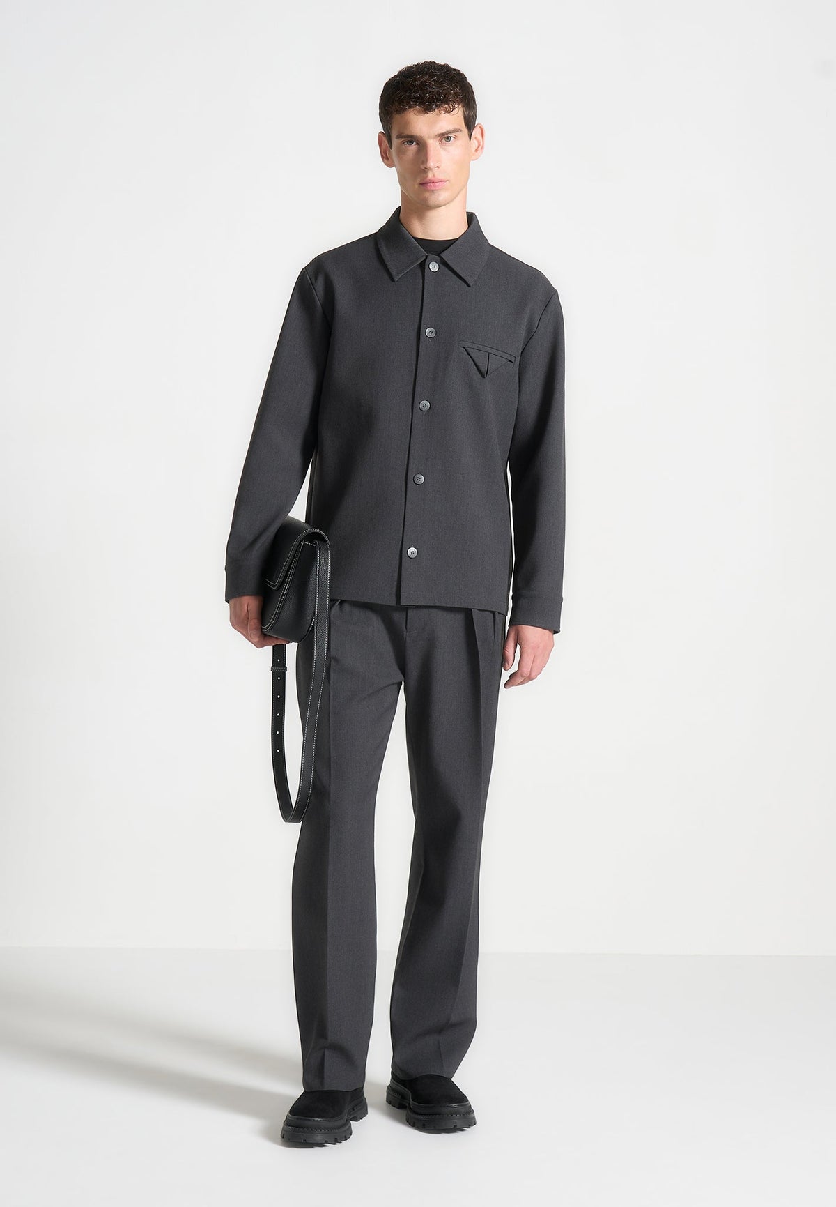 Leo - Hatched Tailored Overshirt - Grey