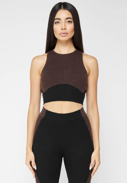 Crop top tricot gaînant noir femme