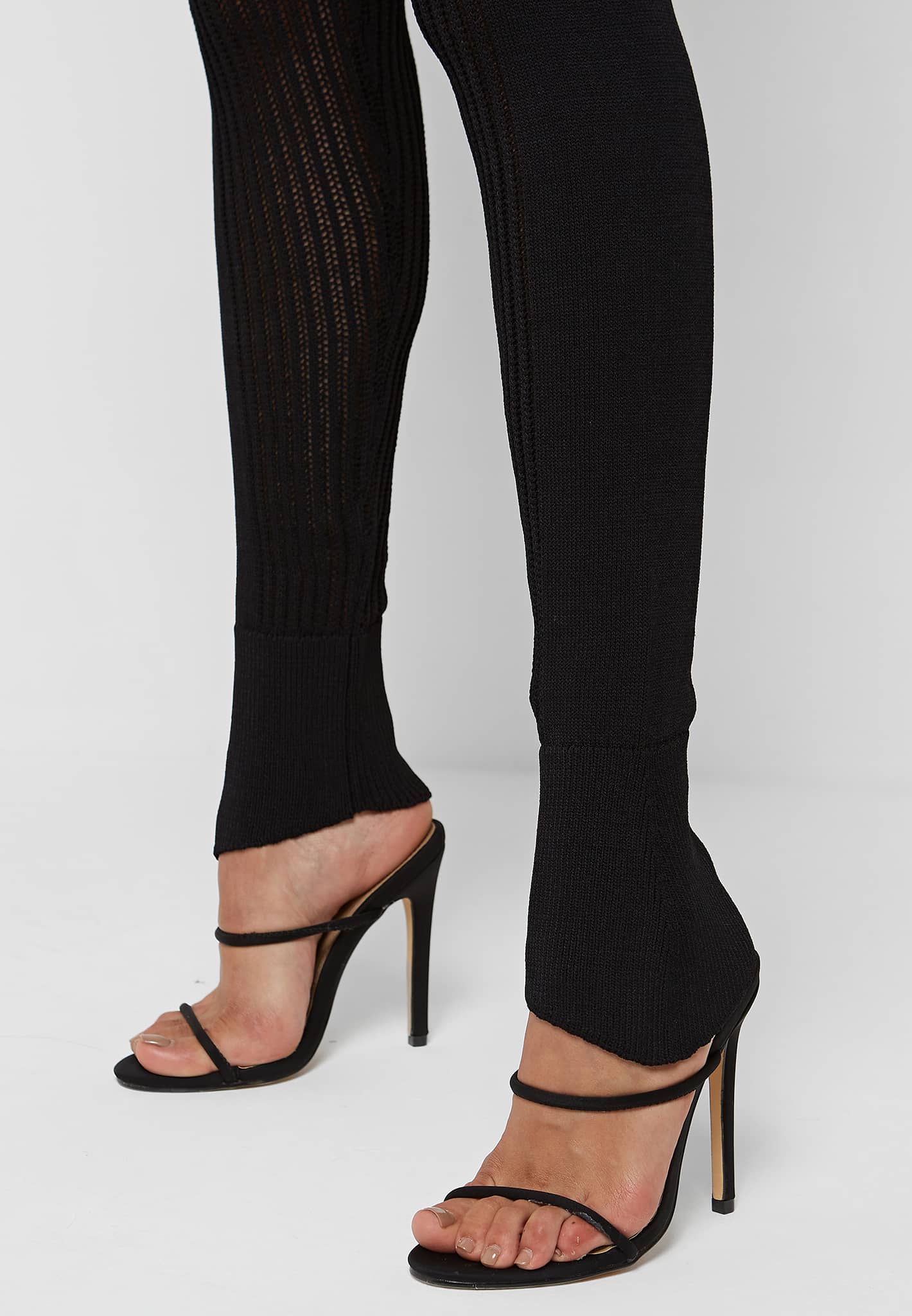 Knitted High Waisted Leggings - Black