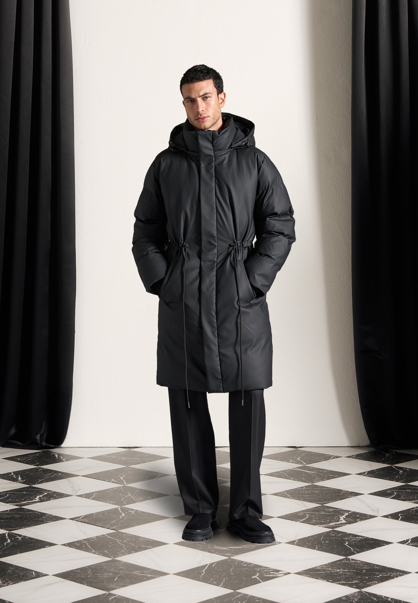 Matte Longline Puffer Coat Black Maniere De Voir Canada