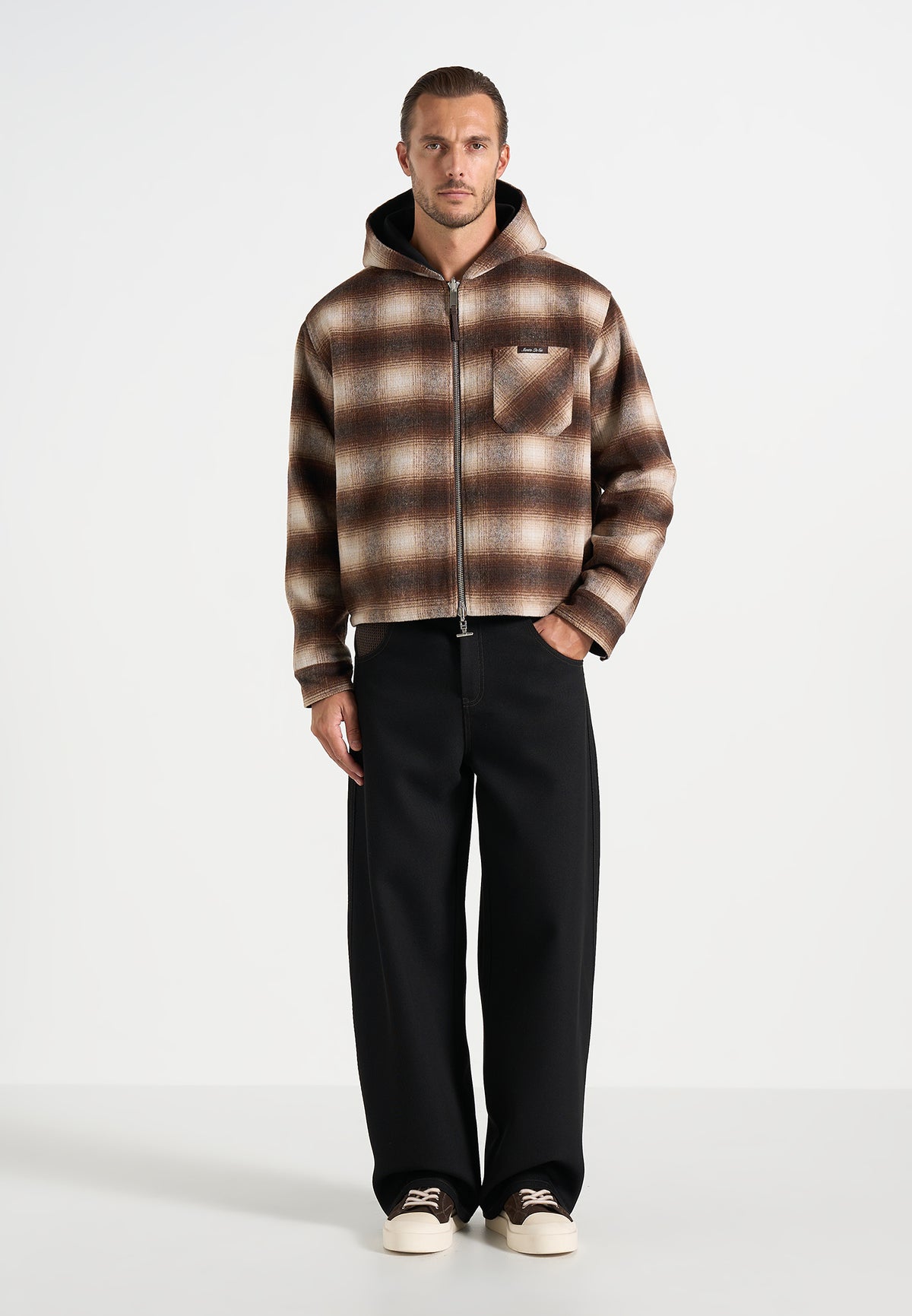 Hamish - Reversible Canvas & Brushed Check Wool-Blend Jacket - Brown / Black