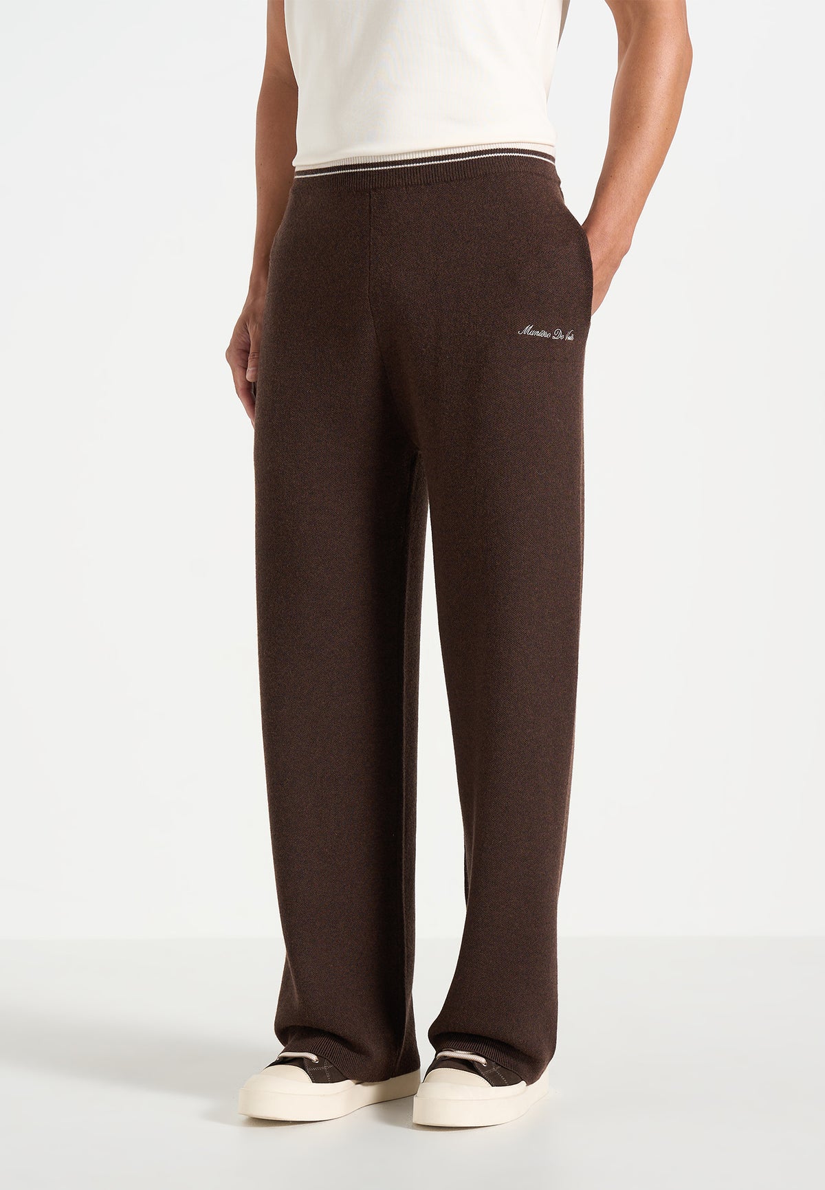 Max - Colour Block Signature Knit Track Pants - Brown / Cream