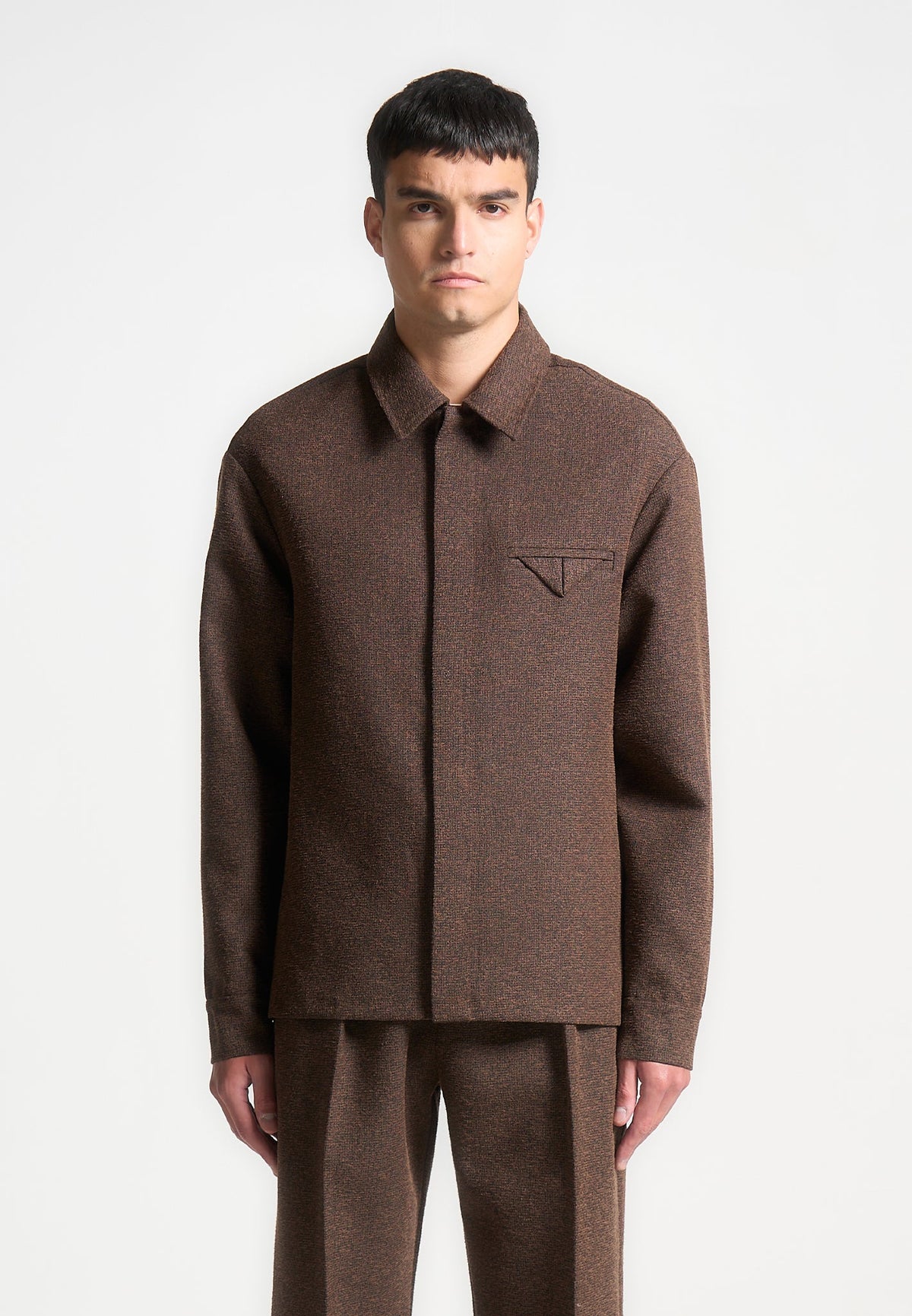 Melange Tailored Shirt with Triangle Pocket - Brown