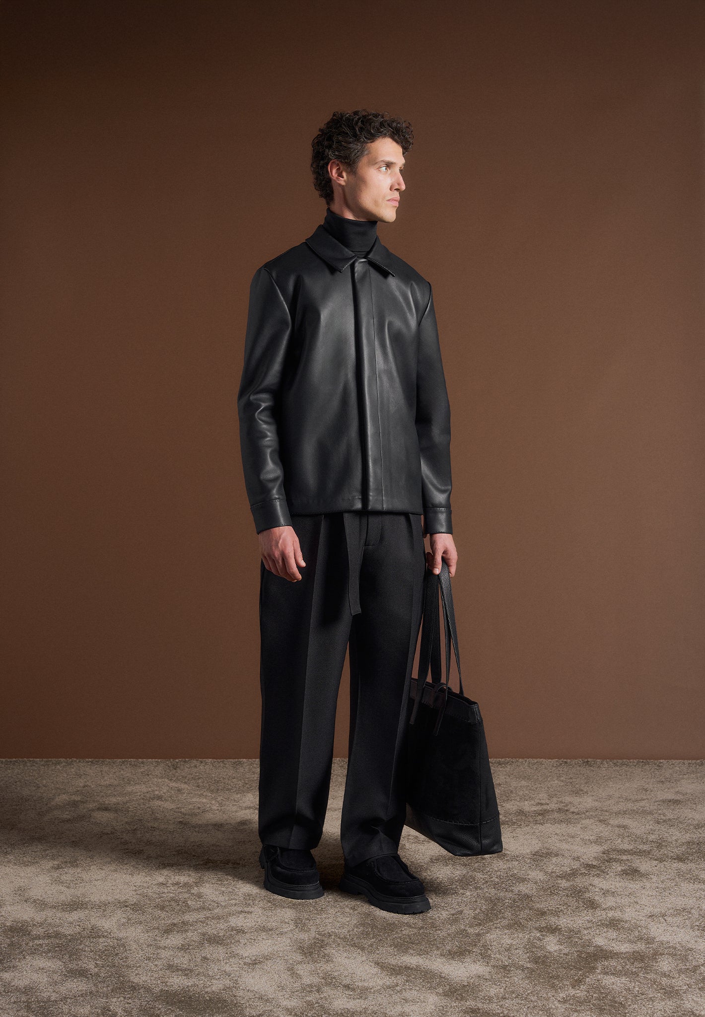 Minimal Leather Shirt - Black