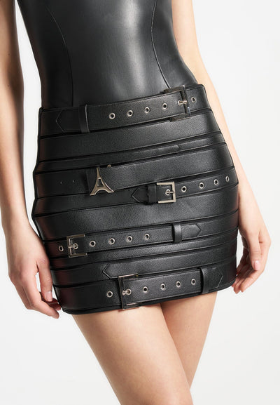 multi-belt-vegan-leather-mini-skirt-black