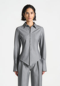 Sonia - Pinstripe Angled Shirt - Grey