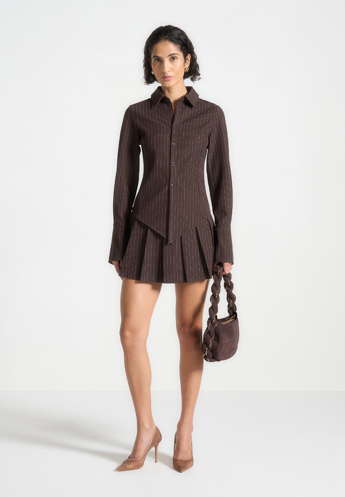 pinstripe-pleated-skort-brown