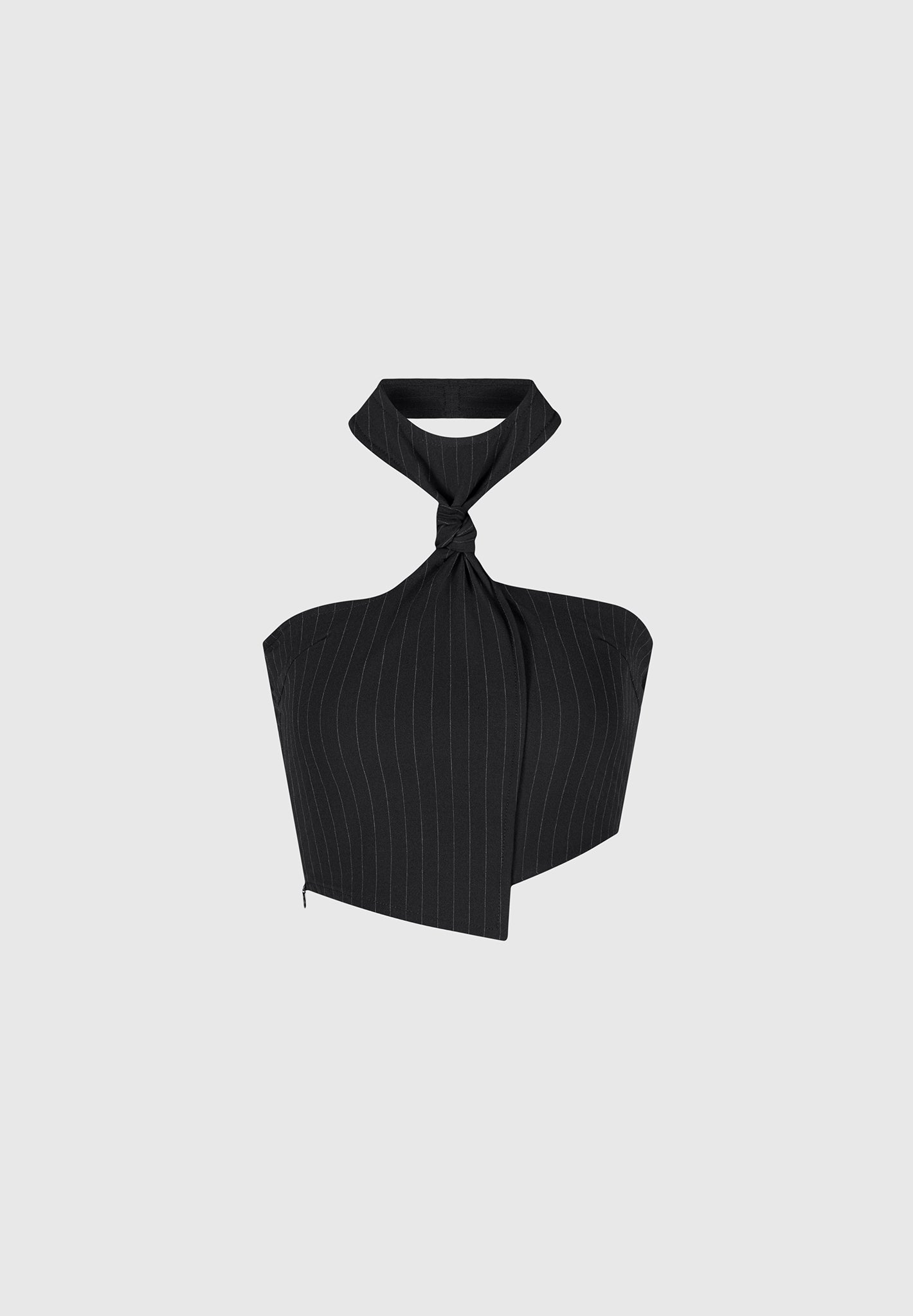 pinstripe-tie-knot-halter-top-black