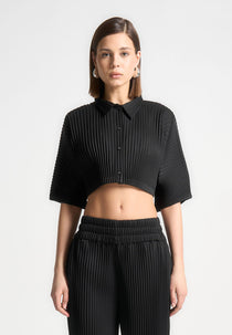Mona - Pleated Cropped Shirt - Black