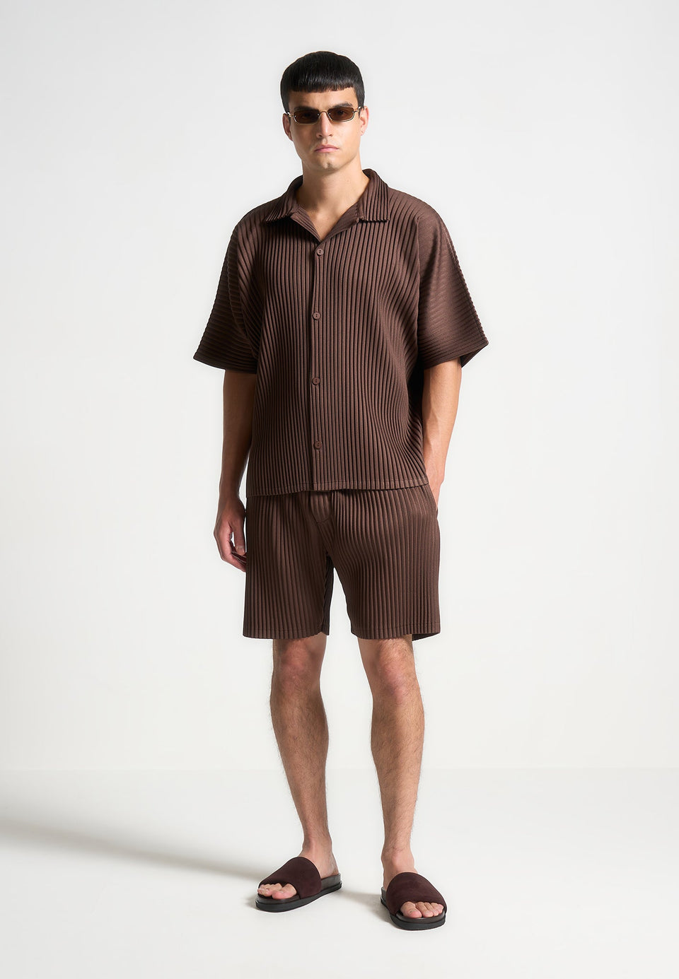 pleated-shorts-brown