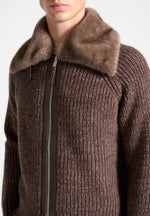 plush-collar-wool-knit-jacket-brown