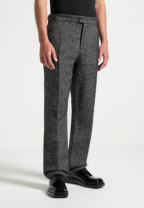 Joseph - Regular Fit Herringbone Wool Blend Tailored Trousers - Black