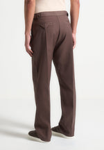 Regular Fit Twill Pleated Tailored Trousers - Brown