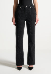 Alma - Rhinestone Eiffel Straight Leg Jeans - Black