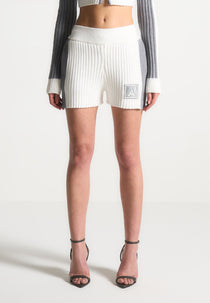 Rib Knit Track Shorts - Off White/Grey