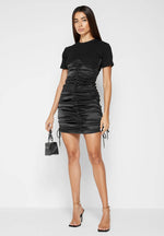 ruched-satin-t-shirt-dress-black