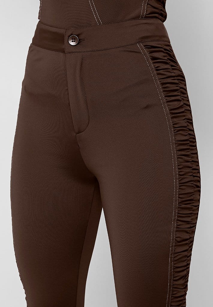 Ruched Side Flared Leggings - Chocolate Brown
