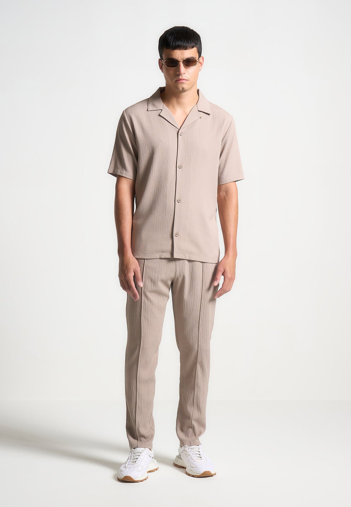 Seersucker Tapered Pants - Taupe