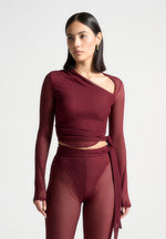 ribbed-sheer-top-with-tie-wine-red