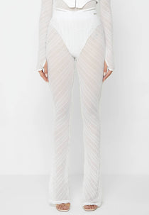 Sheer Trousers with Leather Ties - White