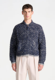 Darel - Speckled Knit Bomber Jacket - Navy