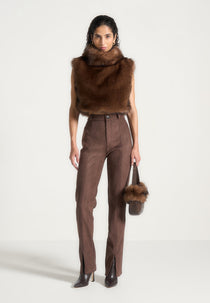 Romee - Suede Straight Leg Pants - Brown